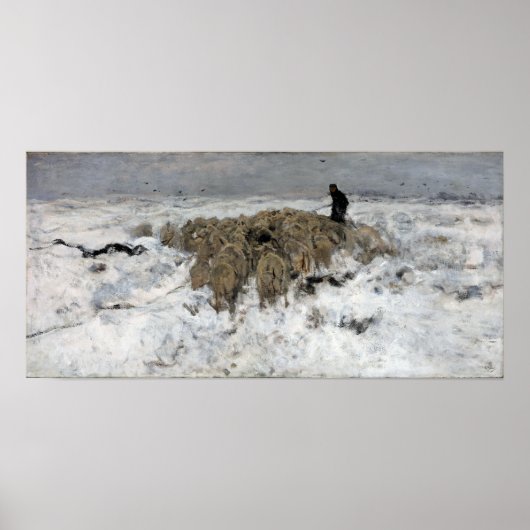 Poster Anton Mauve Le troupeau de moutons avec berger (Devant)