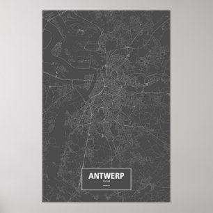 Poster Anvers, Belgique (blanc sur noir)