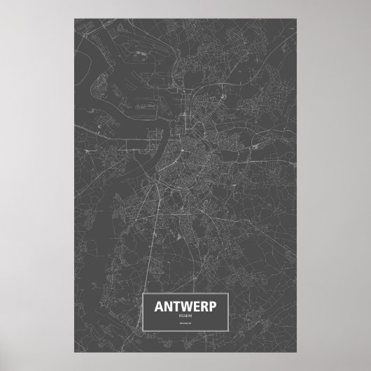 Poster Anvers, Belgique (blanc sur noir) (Devant)