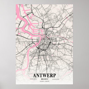 Poster Anvers - Belgique Carte de la ville napolitaine