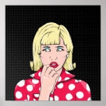 Poster Anxiété Stress pop art<br><div class="desc">Illustration rétro d'une femme qui se cache dans le noir,  elle semble inquiète ou anxieuse. Inspiré par l'illustration vintage de la bande dessinée.</div>