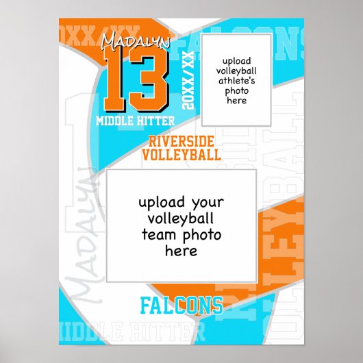 Poster ANY team colors volleyball player + team photo (Devant)
