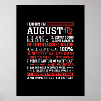 Poster Août Cadeaux Anniversaires - Né En Août Virgo