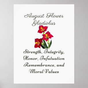 Poster Août Mois de naissance Fleur Gladiolus Cadeau de n