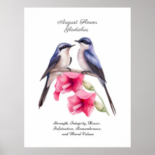 Poster Août Mois de naissance Gladiolus à fleurs avec ois