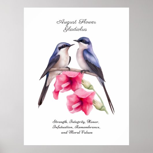 Poster Août Mois de naissance Gladiolus à fleurs avec ois (Devant)