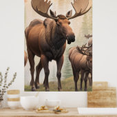 Poster *~* AP49 Herd MOOSE Stream Forest Nature (Cuisine)