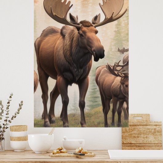 Poster *~* AP49 Herd MOOSE Stream Forest Nature (Cuisine)