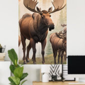 Poster *~* AP49 Herd MOOSE Stream Forest Nature (Bureau à domicile)