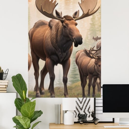 Poster *~* AP49 Herd MOOSE Stream Forest Nature (Bureau à domicile)