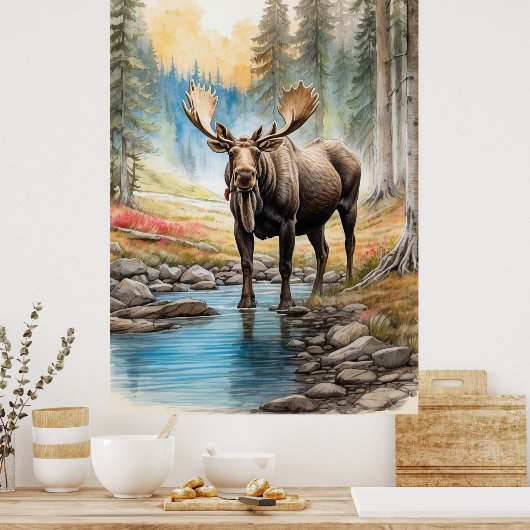 Poster *~* AP49 MOOSE Rocks Stream Forest Nature (Cuisine)