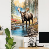 Poster *~* AP49 MOOSE Rocks Stream Forest Nature (Bureau à domicile)