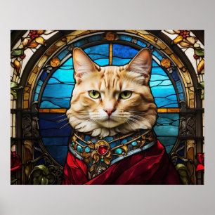 Poster *~* AP68 5:4 Chat Félin Aquarelle Vitrail