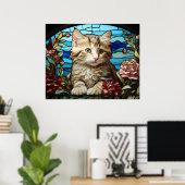 Poster *~* AP68 5:4 Chat Félin Kitty Chaton Vitrail (Bureau à domicile)