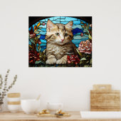 Poster *~* AP68 5:4 Chat Félin Kitty Chaton Vitrail (Cuisine)