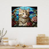 Poster *~* AP68 5:4 Chat Félin Kitty Chatons Vitrail (Cuisine)