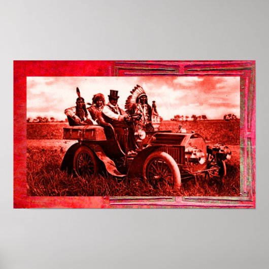 POSTER APACHES ET GERONIMO CONDUISANT UNE VOITURE À MOTEU (Devant)