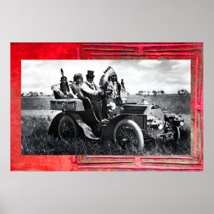 POSTER APACHES ET GERONIMO CONDUISANT UNE VOITURE AUTOMOB