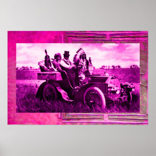 POSTER APACHES ET GERONIMO CONDUISANT UNE VOITURE AUTOMOB