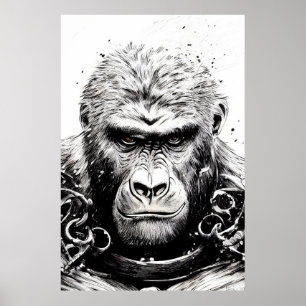 Poster Ape Monkey Wild Nature Illustration Line Art épiqu