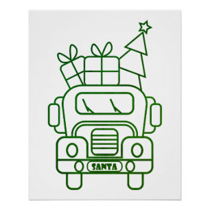 Poster Aperçu camion de Noël Père Noël voiture vue avant