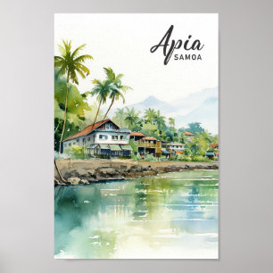 Poster Apia Samoa Aquarelle Peinture Voyage