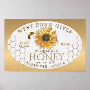 Poster Apiary Sunflower Bee Honeycomb Gold Gradient