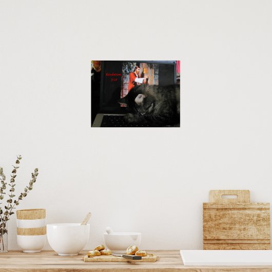 Poster Apocalypse 3:20 avec chat en prière (Cuisine)