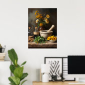 Poster Apothécaire rustique Vie morte avec herbes et fleu (Bureau à domicile)