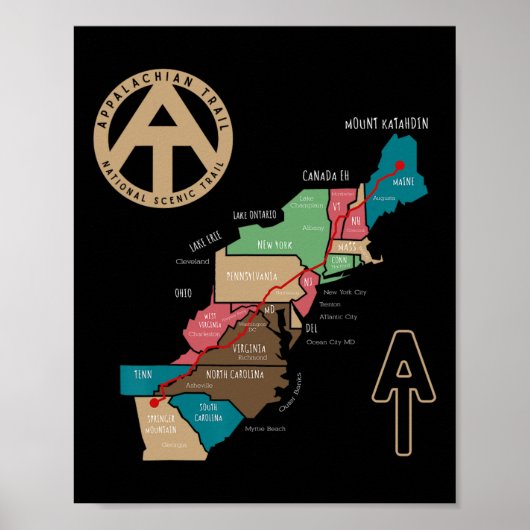 Poster Appalachian Trail Hiking Map  (Devant)