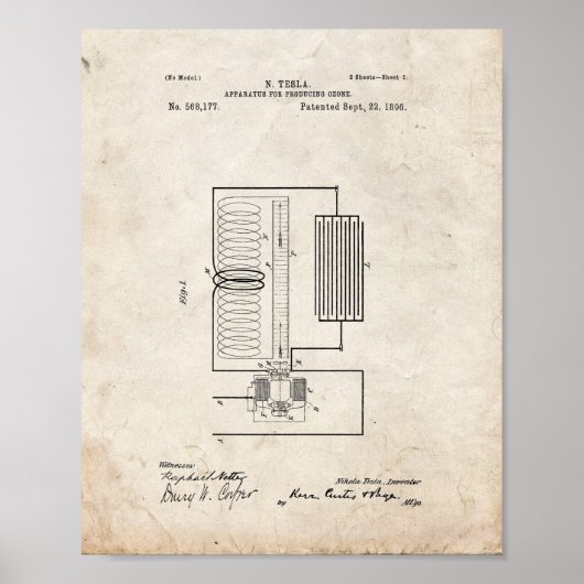 Poster Appareil Tesla Pour La Production D'Ozone Brevet - (Devant)