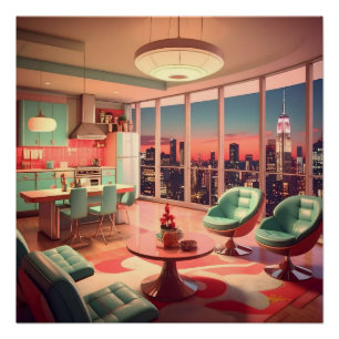Poster Appartement penthouse futuriste atomique