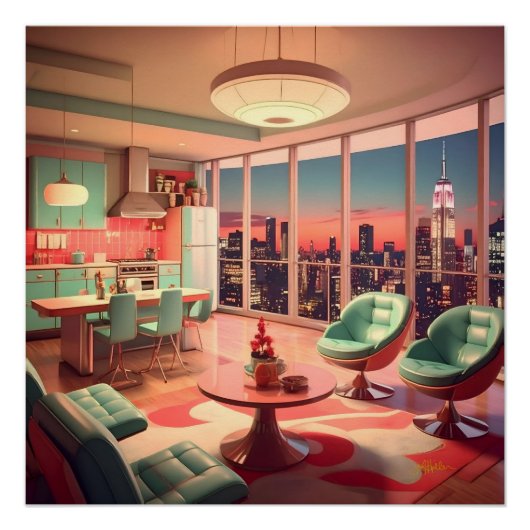 Poster Appartement penthouse futuriste atomique (Devant)