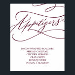 Poster Appétitifs de mariage au texte bourguignon romanti<br><div class="desc">Cette affiche d'appétitifs de mariage au texte bourguignon romantique est parfaite pour un mariage simple. Le design moderne classique présente des volutes fantaisistes et des fioritures fantaisistes avec une typographie élégante et manuscrite.</div>