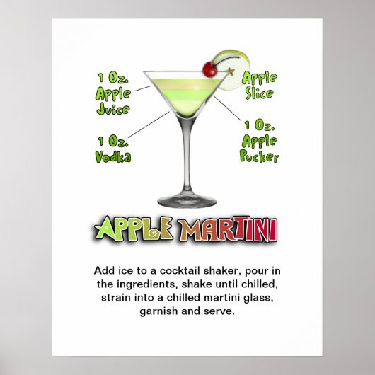 Poster Appletini - Apple Martini Cocktail Recette 16"x20" (Devant)