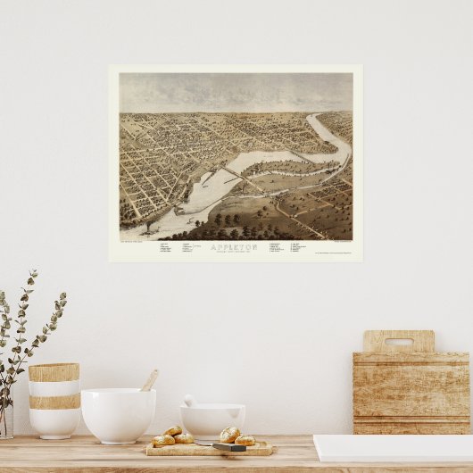 Poster Appleton, WI Panoramic Map - 1867 (Cuisine)