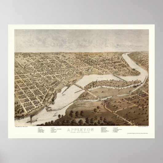 Poster Appleton, WI Panoramic Map - 1867 (Devant)