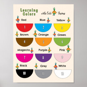 Poster Apprendre les couleurs avec des oignons mignons