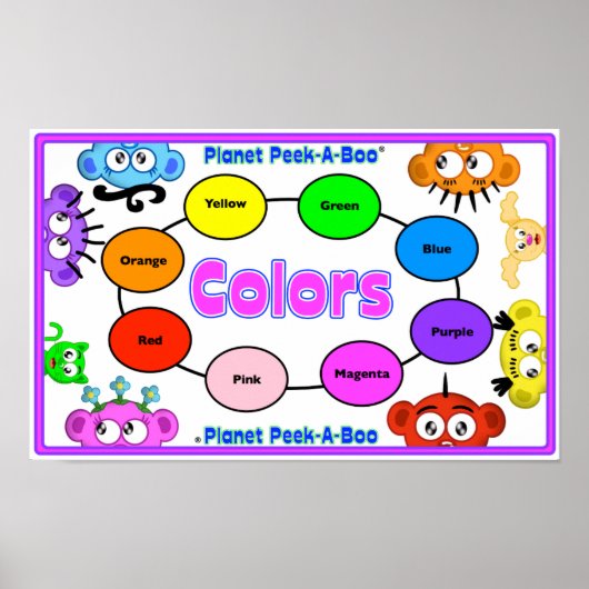 POSTER APPRENDRE LES COULEURS AVEC PLANÈTE PEEK-A-BOO (Devant)
