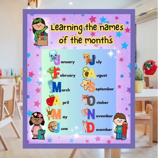 Poster Apprendre les mois de l'année Coloré 