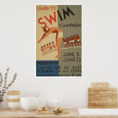 Poster Apprenez À Nager NYC 1940 WPA (Cuisine)