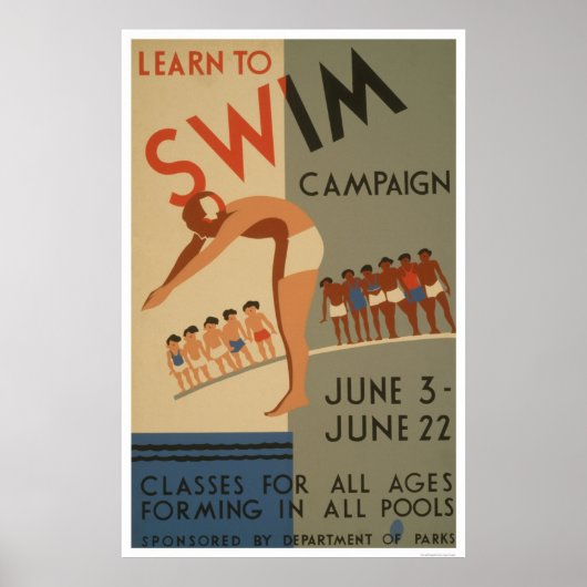 Poster Apprenez À Nager NYC 1940 WPA (Devant)