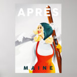 Poster "Apres Ski Maine" Cool Vintage Pinup Girl Skiing<br><div class="desc">Design par The Whiskey Ginger.</div>
