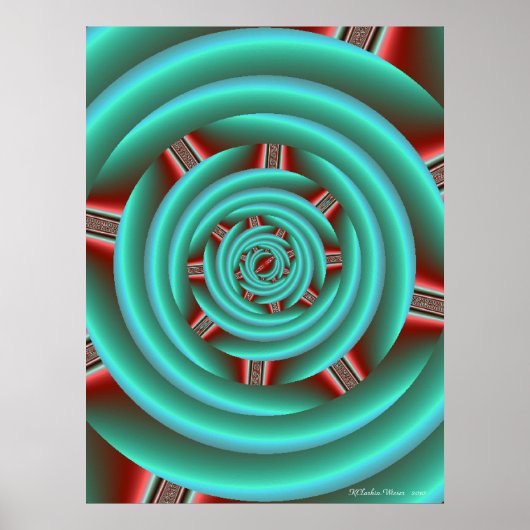 Poster Aqua avec la spirale des pinces rouges (Devant)