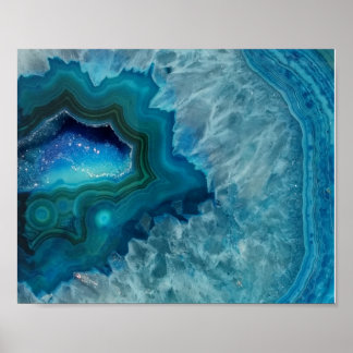 Poster Aqua Blue Agate Crystal Geode Lumière nocturne