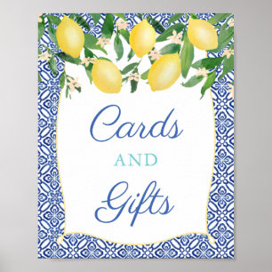 Poster Aqua Blue Capri Lemons Cartes de Baby shower et ca