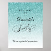 Poster Aqua Blue Parties scintillant Sweet 16 Accueil per (Devant)
