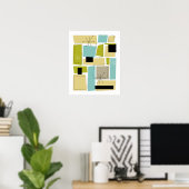 Poster Aqua Blue Yellow Rectangs Starburst milieu du sièc (Bureau à domicile)