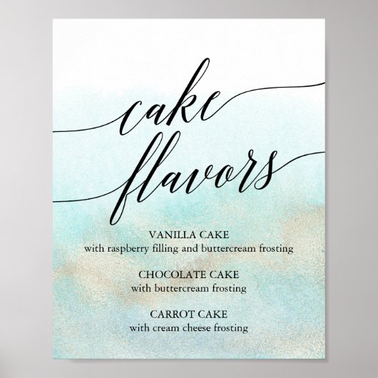 Poster Aqua Gold Aquarelle Plage Mariage Saveurs de gâtea (Devant)