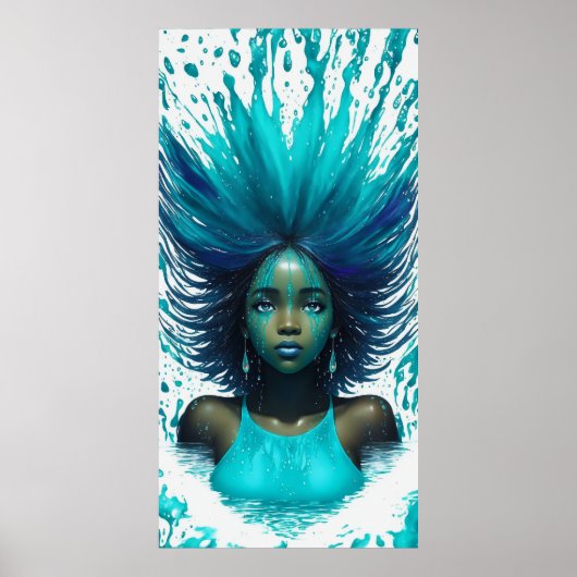 Poster Aqua Marine Eau Turquoise Imaginaire Fille Africai (Devant)